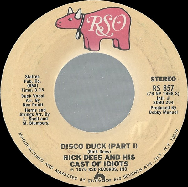 Rick Dees And His Cast Of Idiots* - Disco Duck (7", Single, Styrene, Pit)