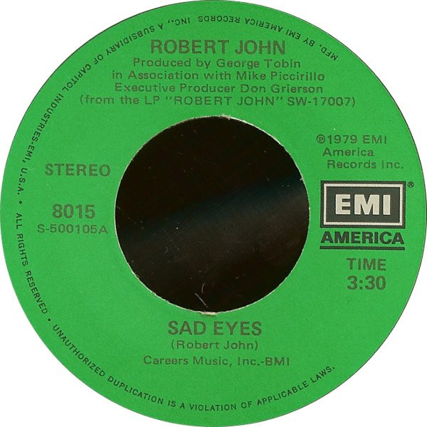 Robert John - Sad Eyes (7", Single, Win)