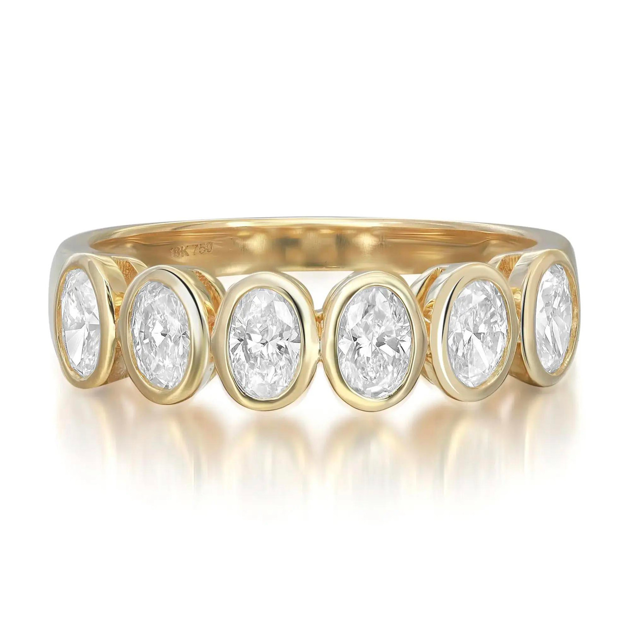 Bezel Set Oval Cut Diamond Eternity Band Ring 18K Yellow