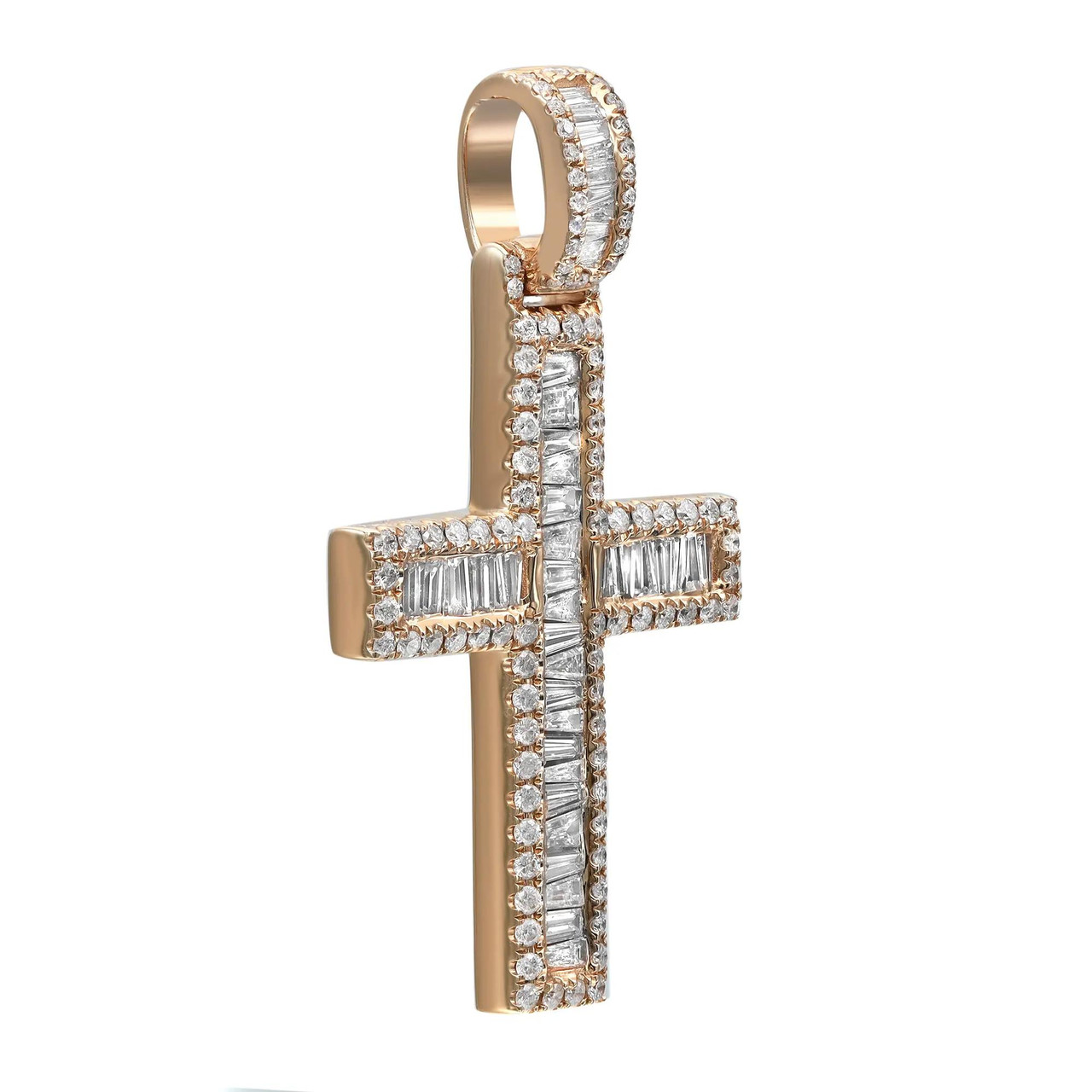 ★TOUT Y EST★ Dimond Plan Cross 16 RCBRX23216PUL Tapered Baguette & Round Cut Diamond Cross Pendant 14K
