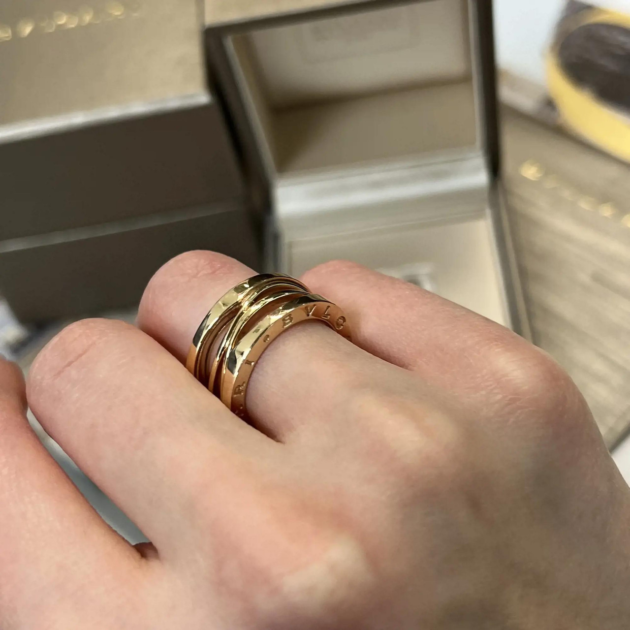 Bvlgari B.Zero1 Design Legend Three Band Ring 18K Rose Gold Size