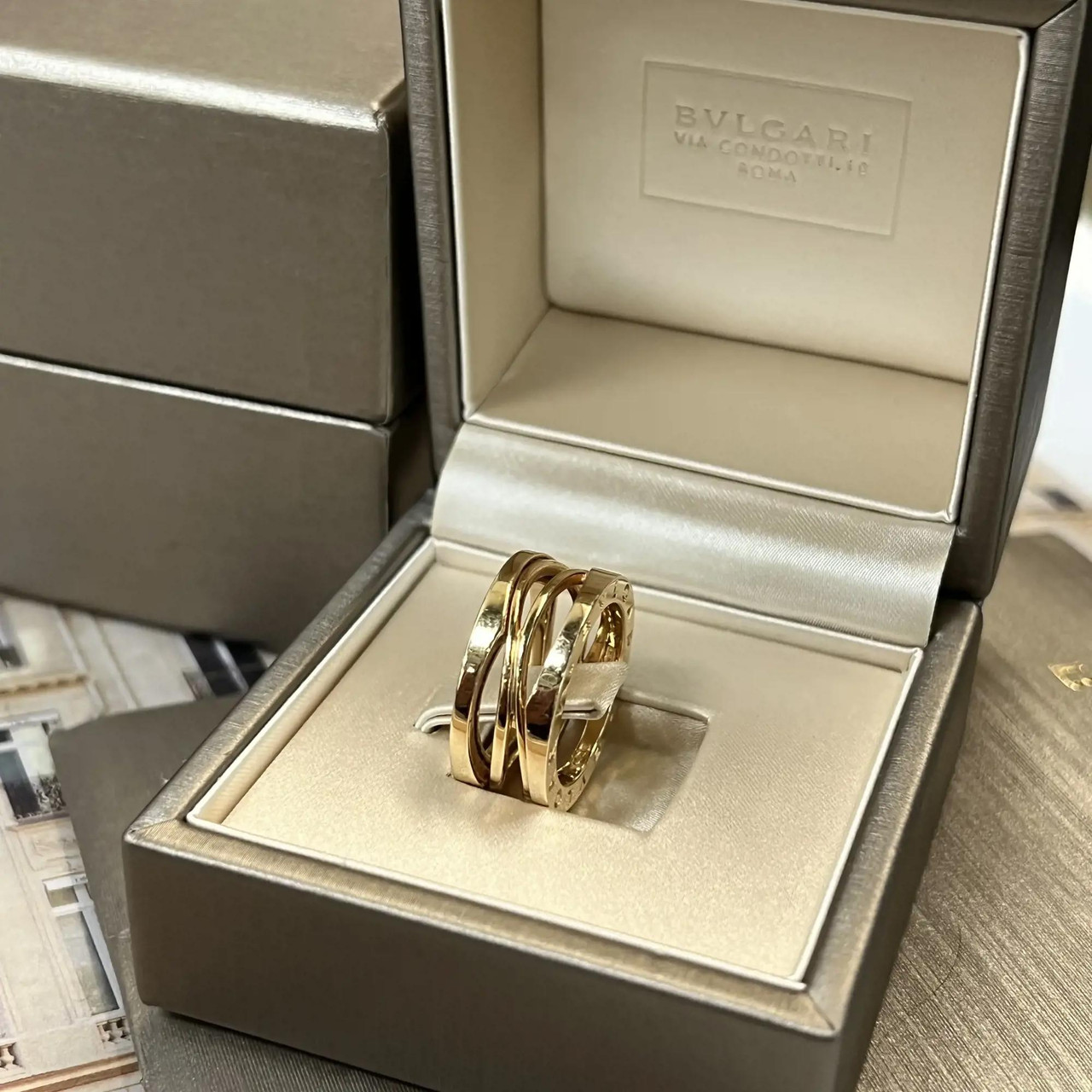 Bvlgari B.Zero1 Design Legend Three Band Ring 18K Rose Gold Size