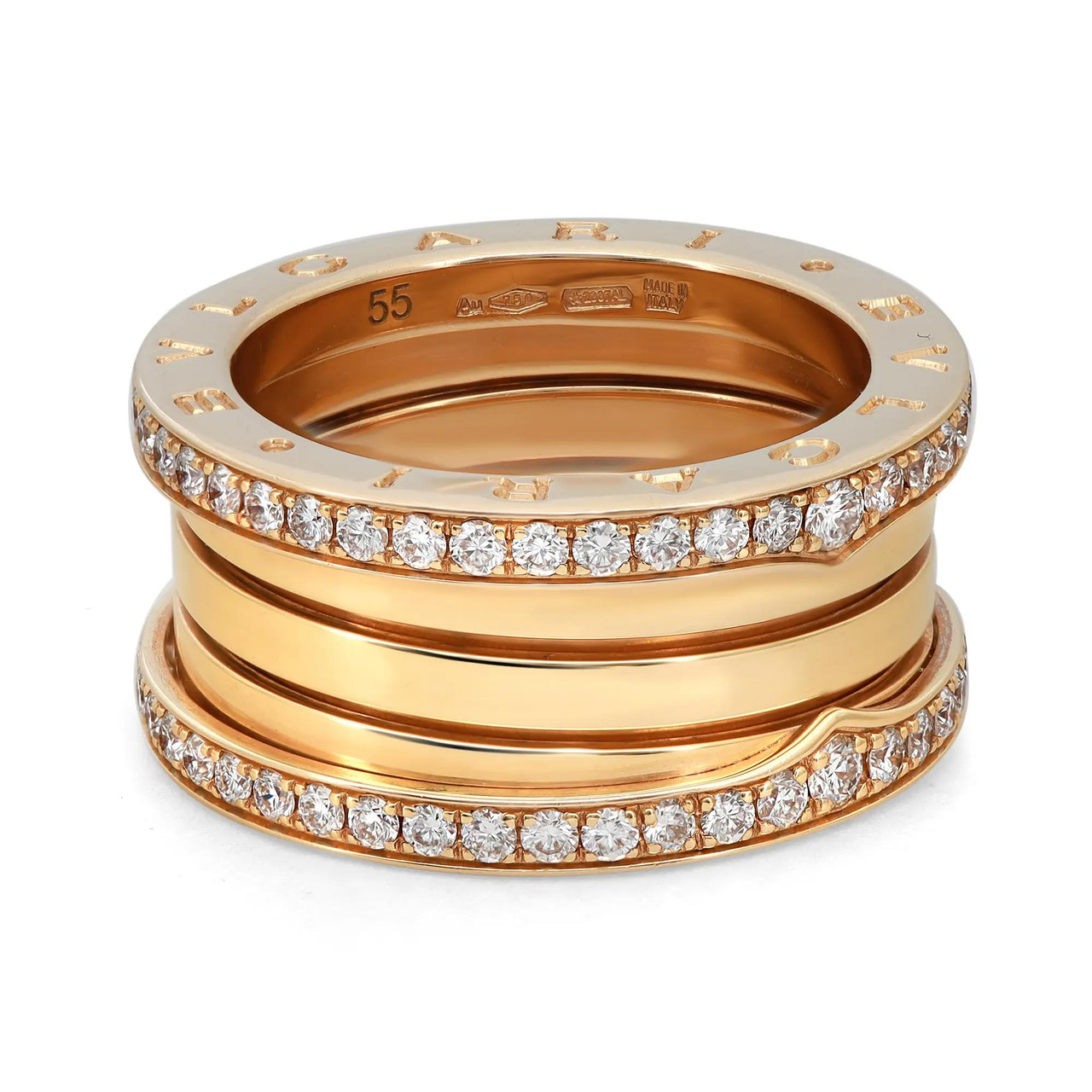 BVLGARI ダイヤモンド付きゴールドリング Bvlgari B.Zero1 Diamond Band Ring 18K Yellow Gold Size 55 US 7