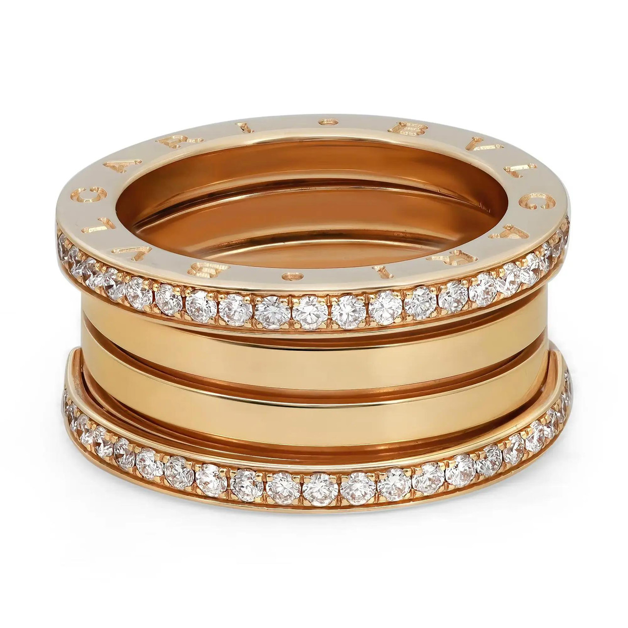 Bvlgari B.Zero1 Diamond Band Ring 18K Yellow Gold Size 55 US 7