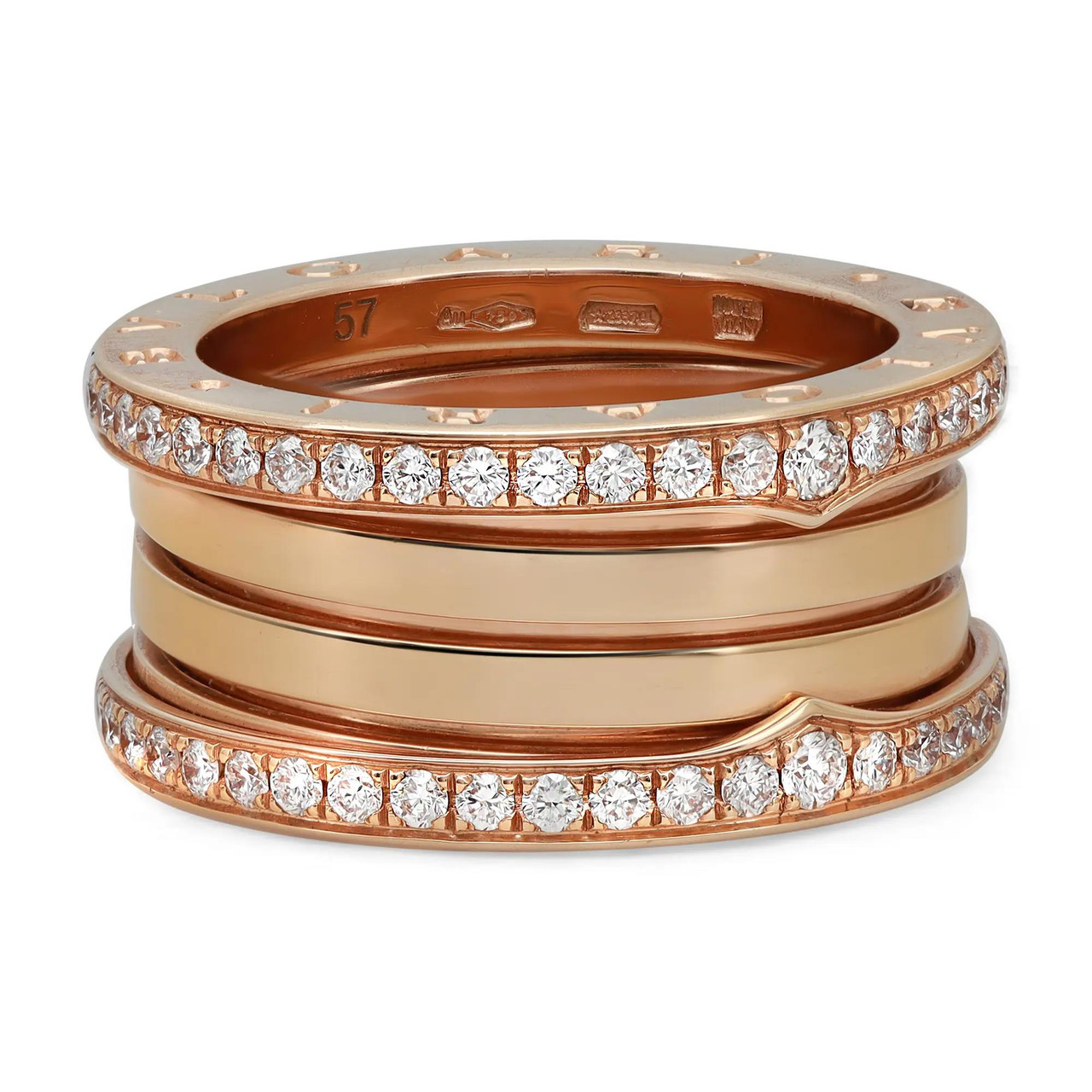 Bvlgari B.Zero1 Diamond Band Ring 18K Rose Gold Size 57 US 8