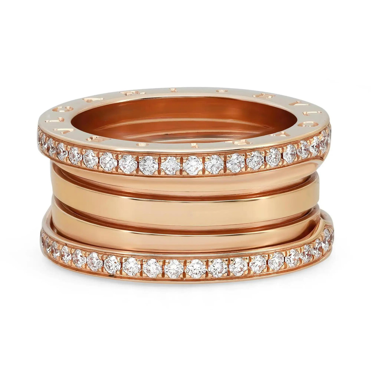 Bvlgari B.Zero1 Diamond Band Ring 18K Rose Gold Size 57 US 8 