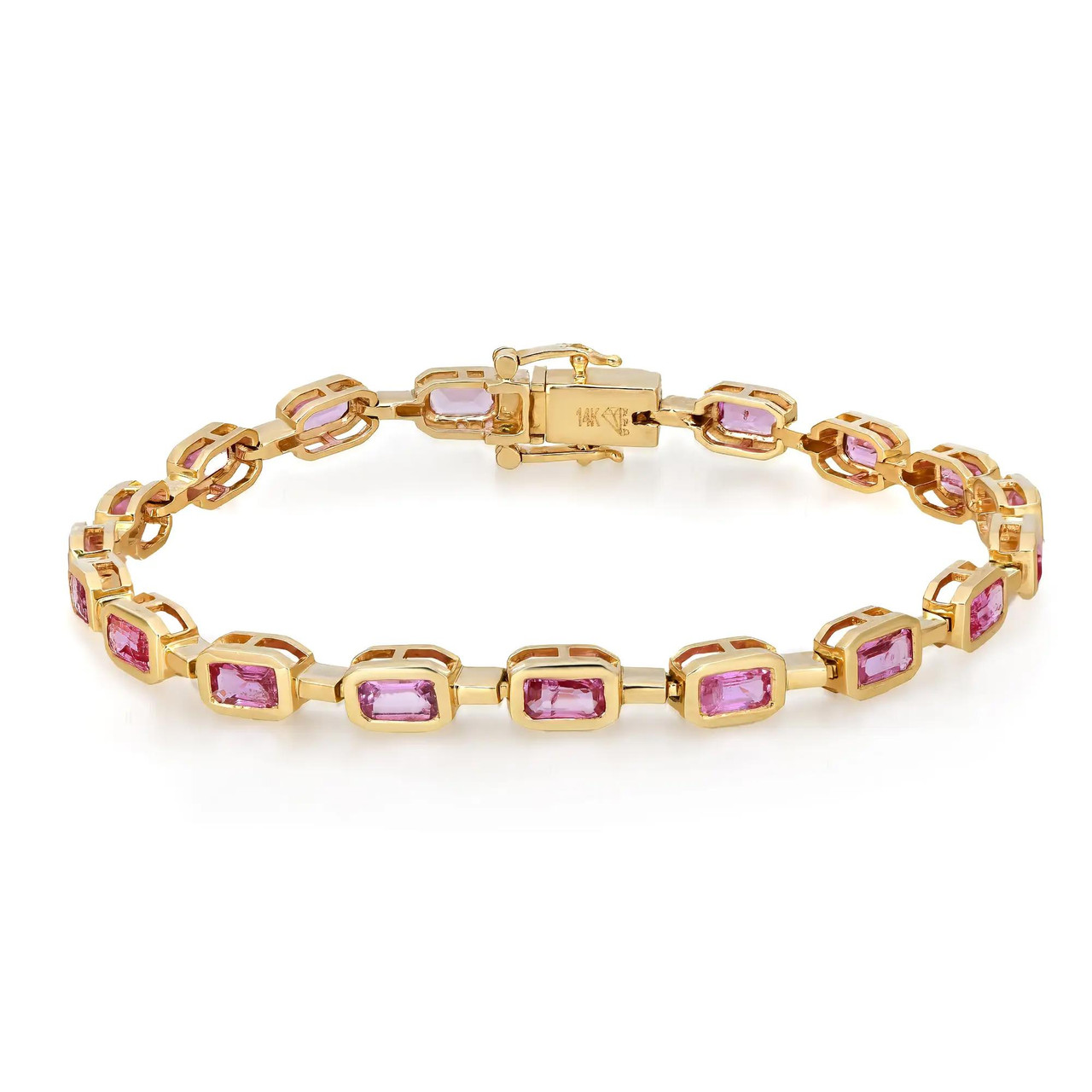 14kgfイチョウカービングブレスレット Bezel Set Pink Sapphire Tennis Bracelet 14K Yellow Gold 5.28Cttw 7