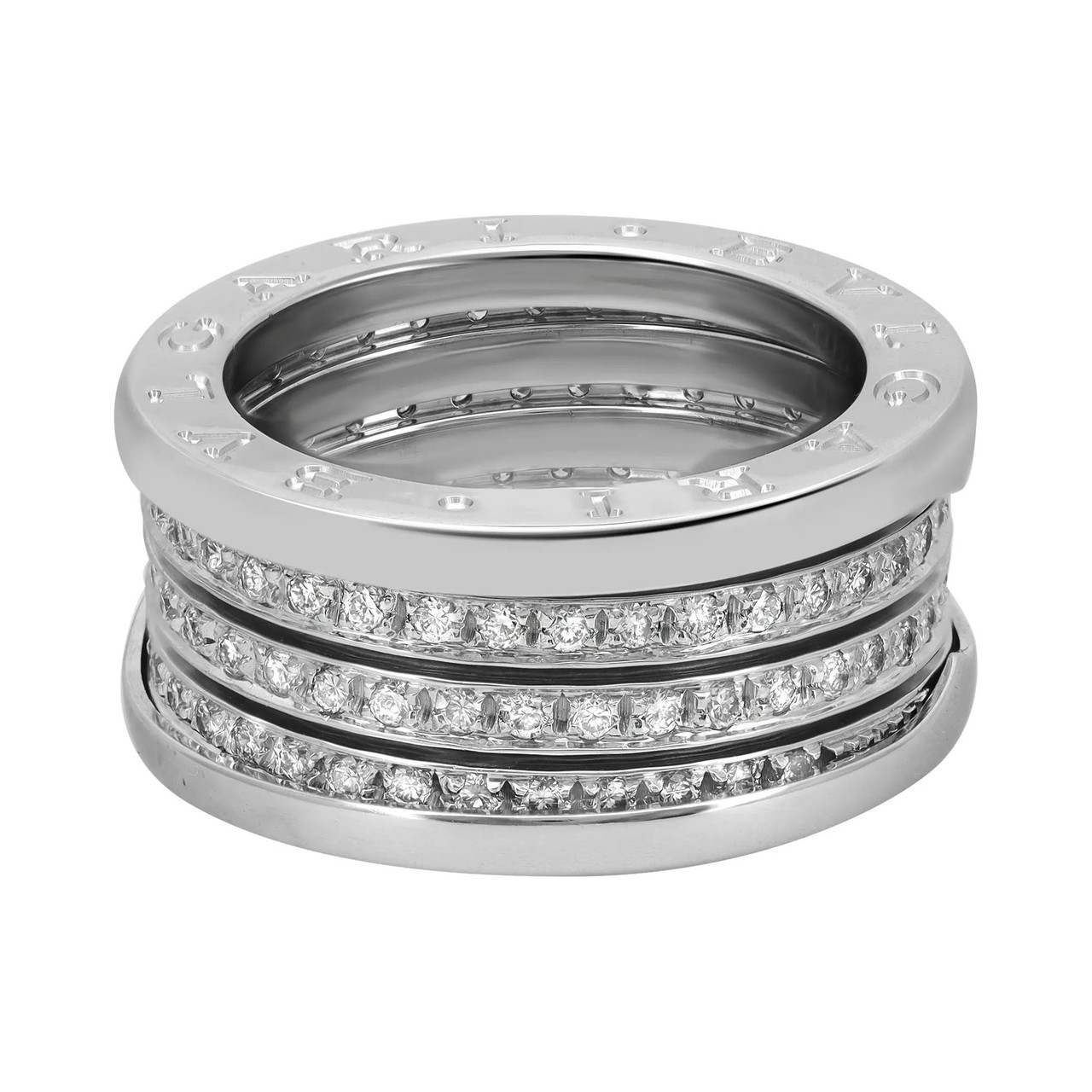 Bvlgari B.Zero1 Pave Diamond Four Band Ring 18K White Gold