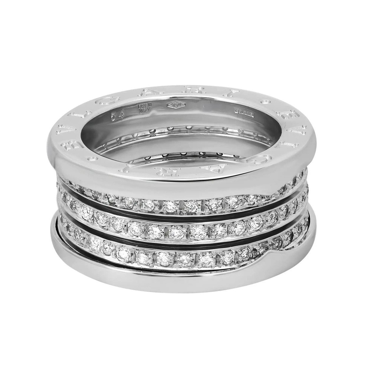 Bvlgari B.Zero1 Pave Diamond Four Band Ring 18K White Gold 54 US