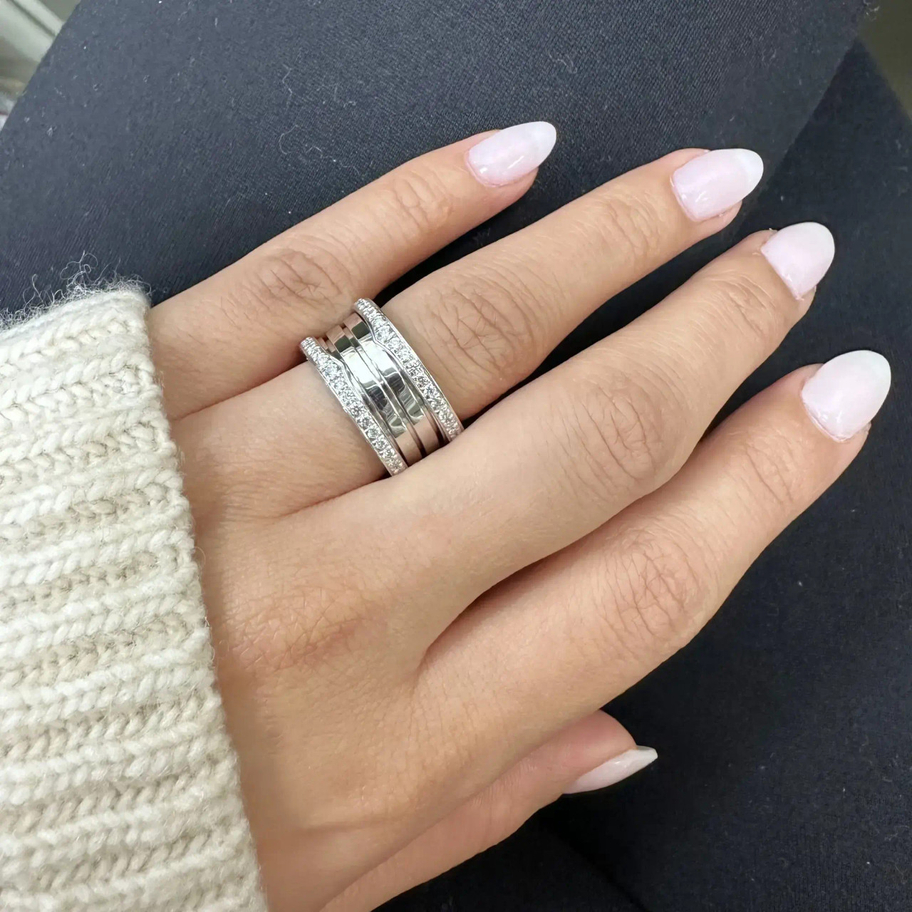biri007 Bvlgari B.Zero1 Diamond Four Band Ring 18K White Gold Size