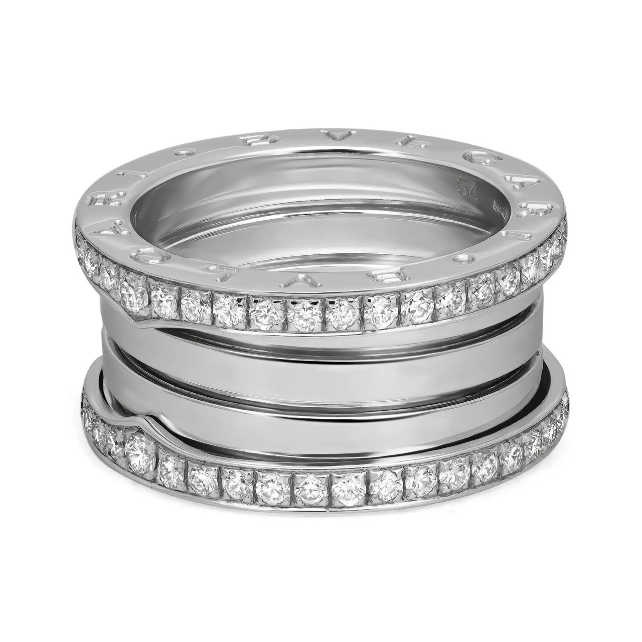 Bvlgari B.Zero1 Diamond Four Band Ring 18K White Gold Size 54 US