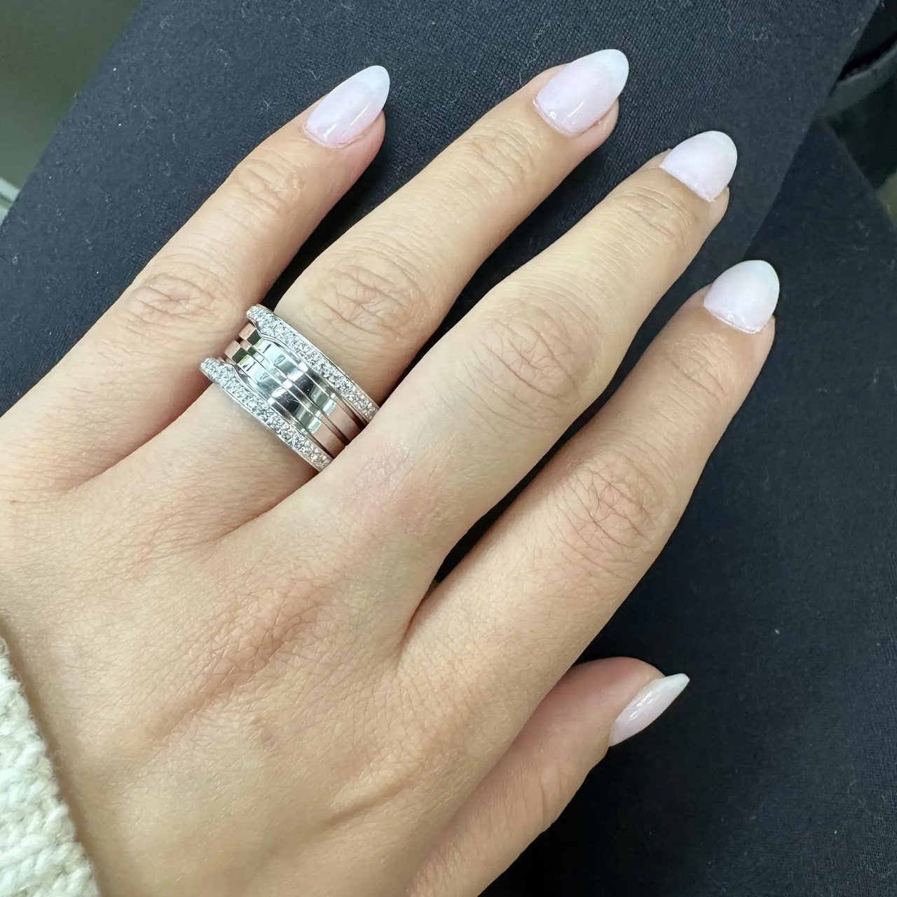Bvlgari B.Zero1 Diamond Four Band Ring 18K White Gold Size 54 US