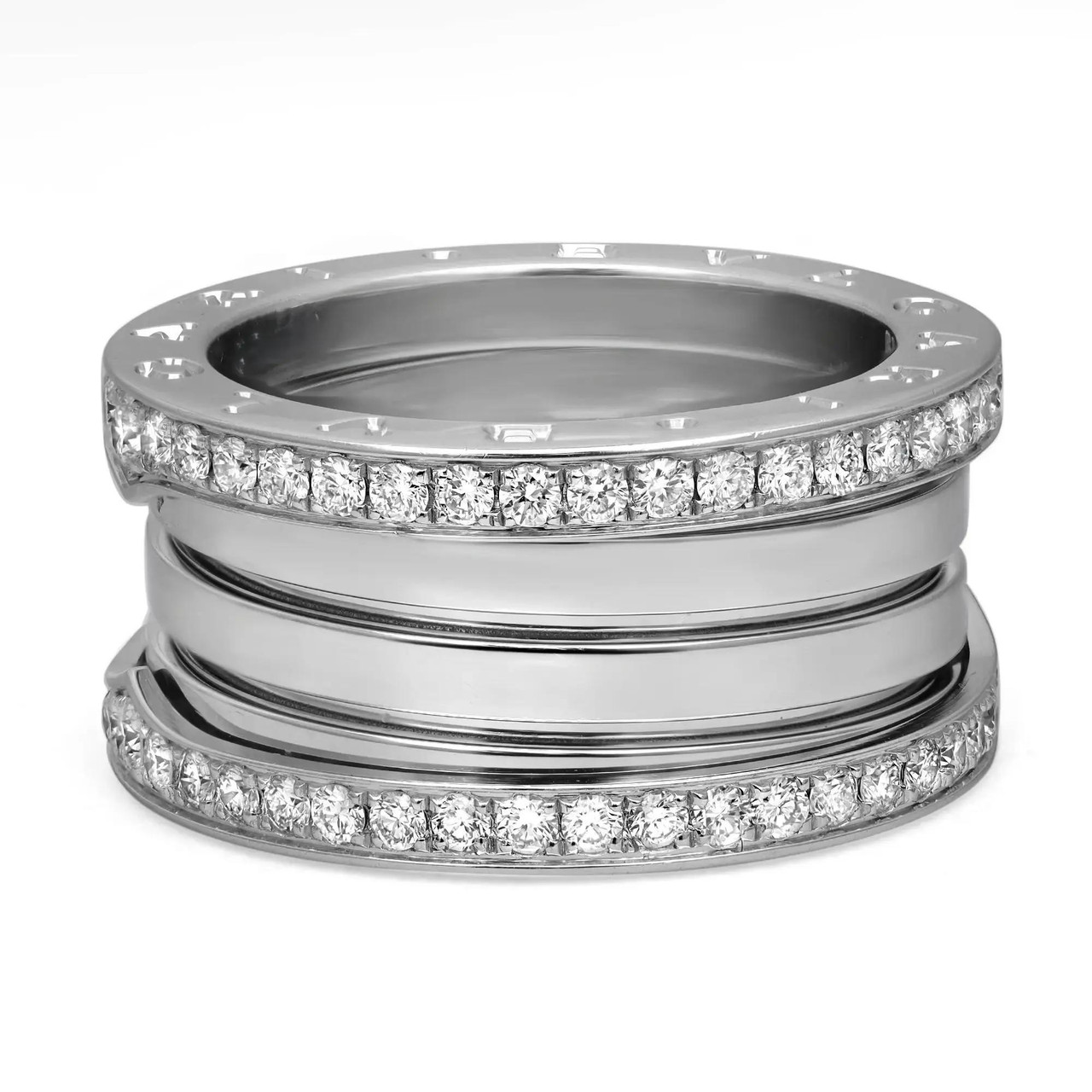 Bvlgari B.Zero1 Diamond Four Band Ring 18K White Gold Size 55 US 7