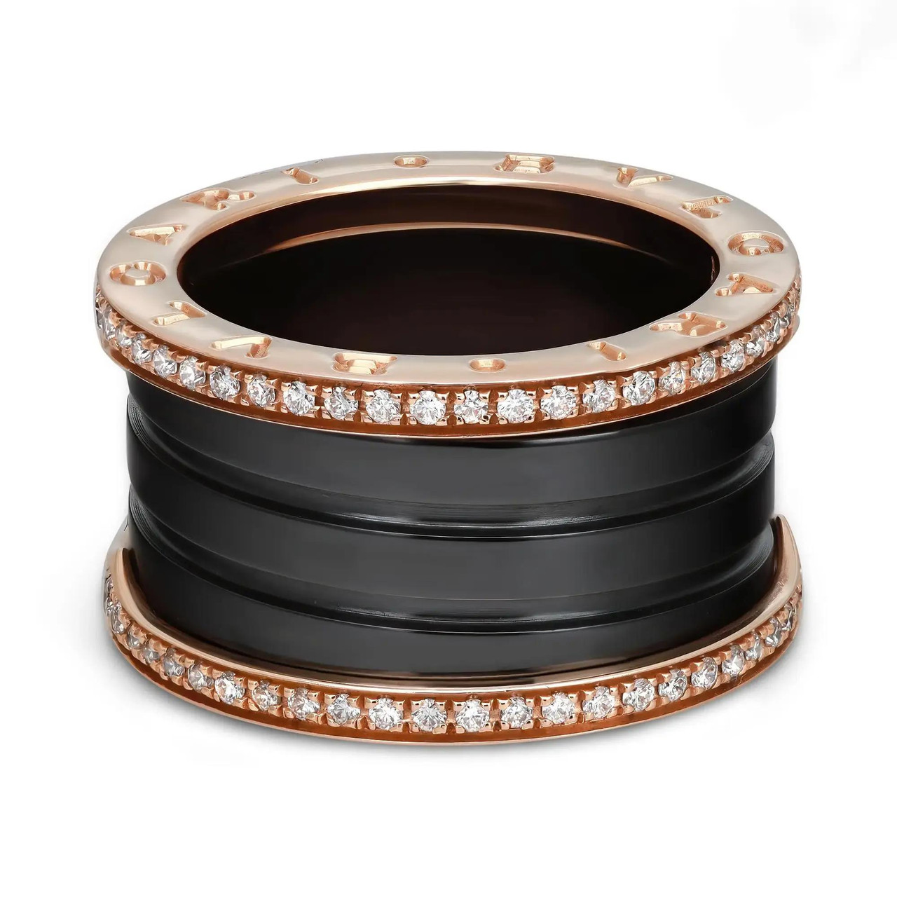 BVLGARI Geometorica   Rosen that プレート Bulgari 18K Rose Gold Estate Ceramic 'B.zero1 Rock' Ring