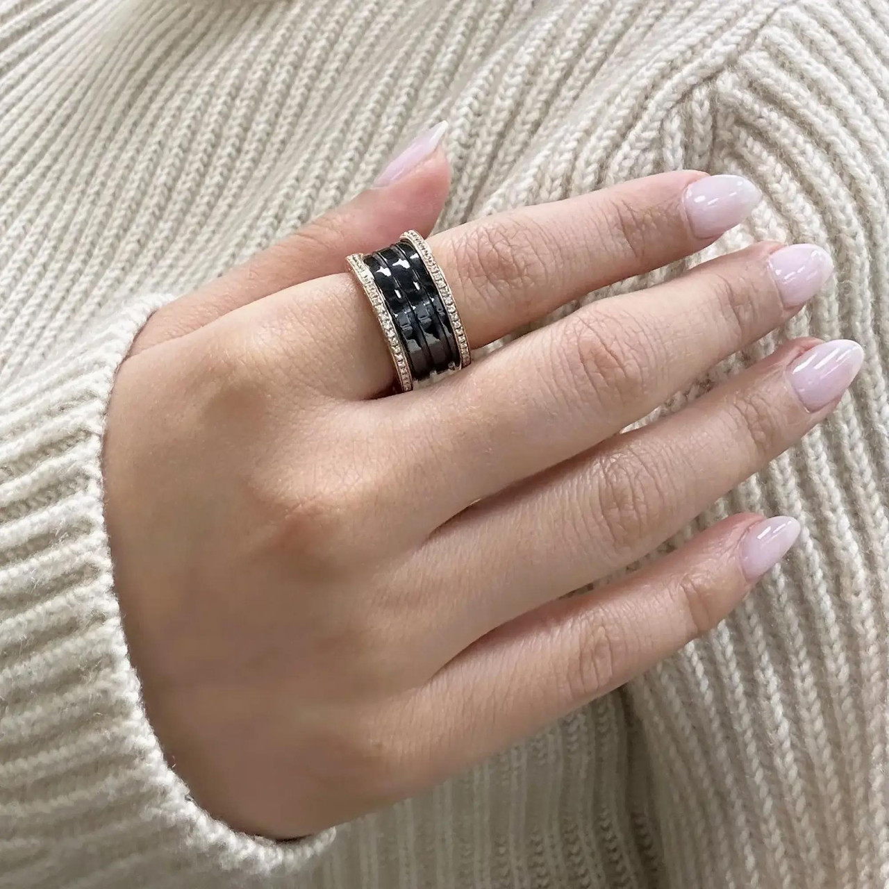 Bvlgari B.Zero1 Diamond Ceramic Four Band Ring 18K Rose Gold Size