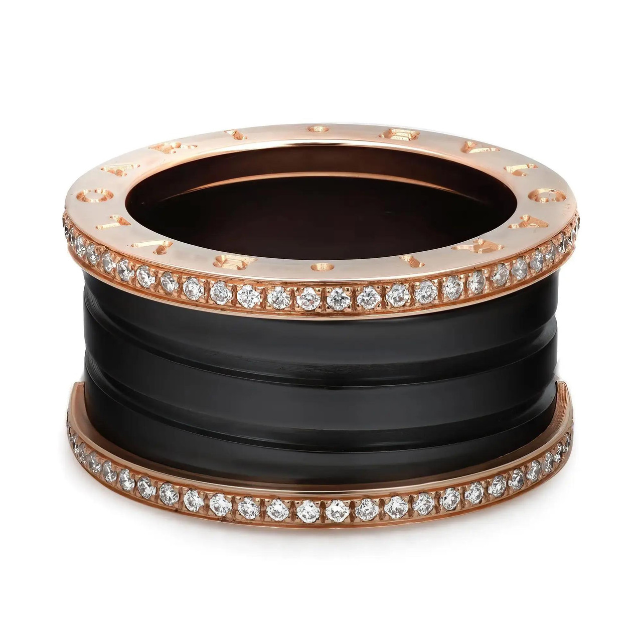 Bvlgari B.Zero1 Diamond Black Ceramic Four Band Ring 18K Rose Gold