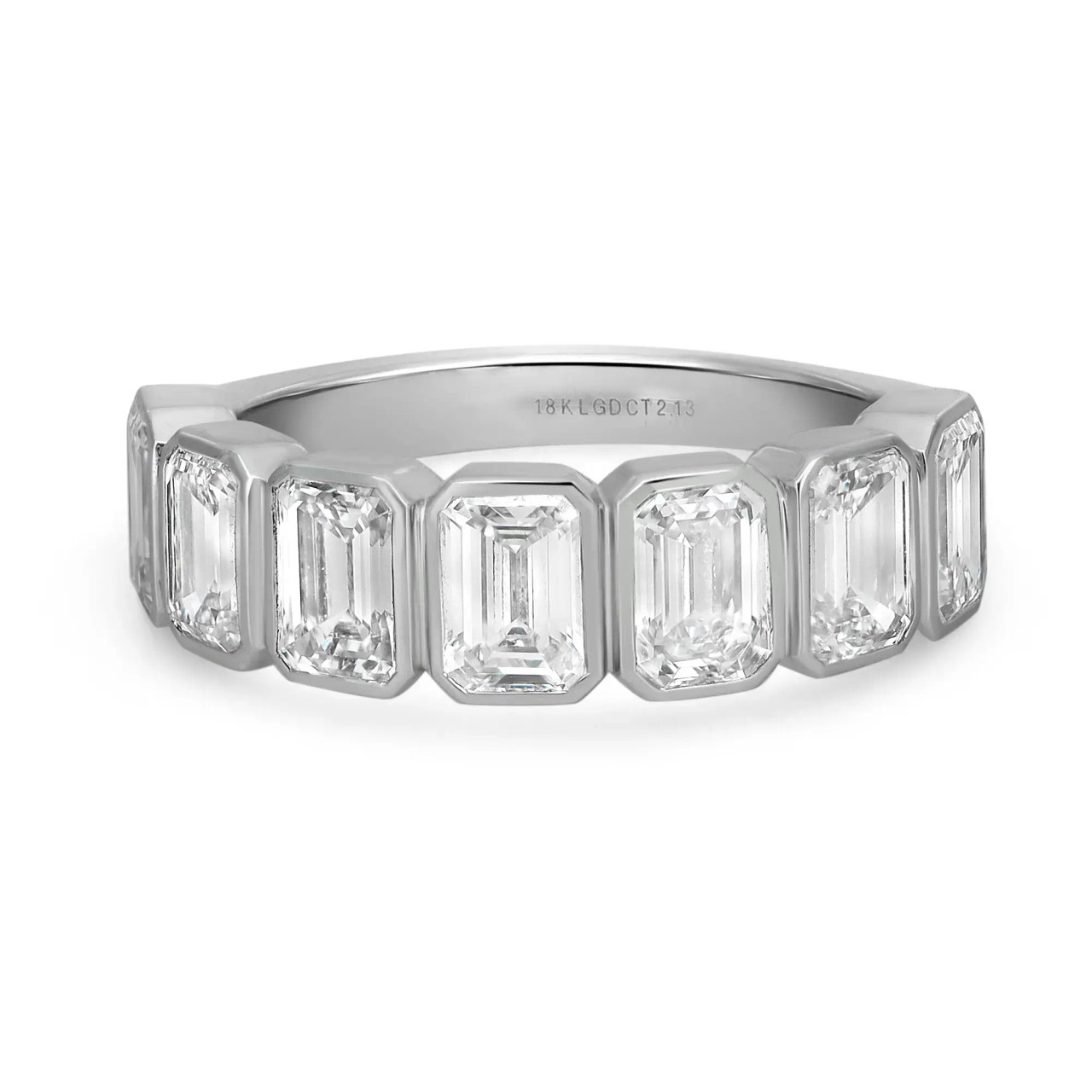 Bezel Set Emerald Cut Lab Grown Diamond Wedding Band Ring