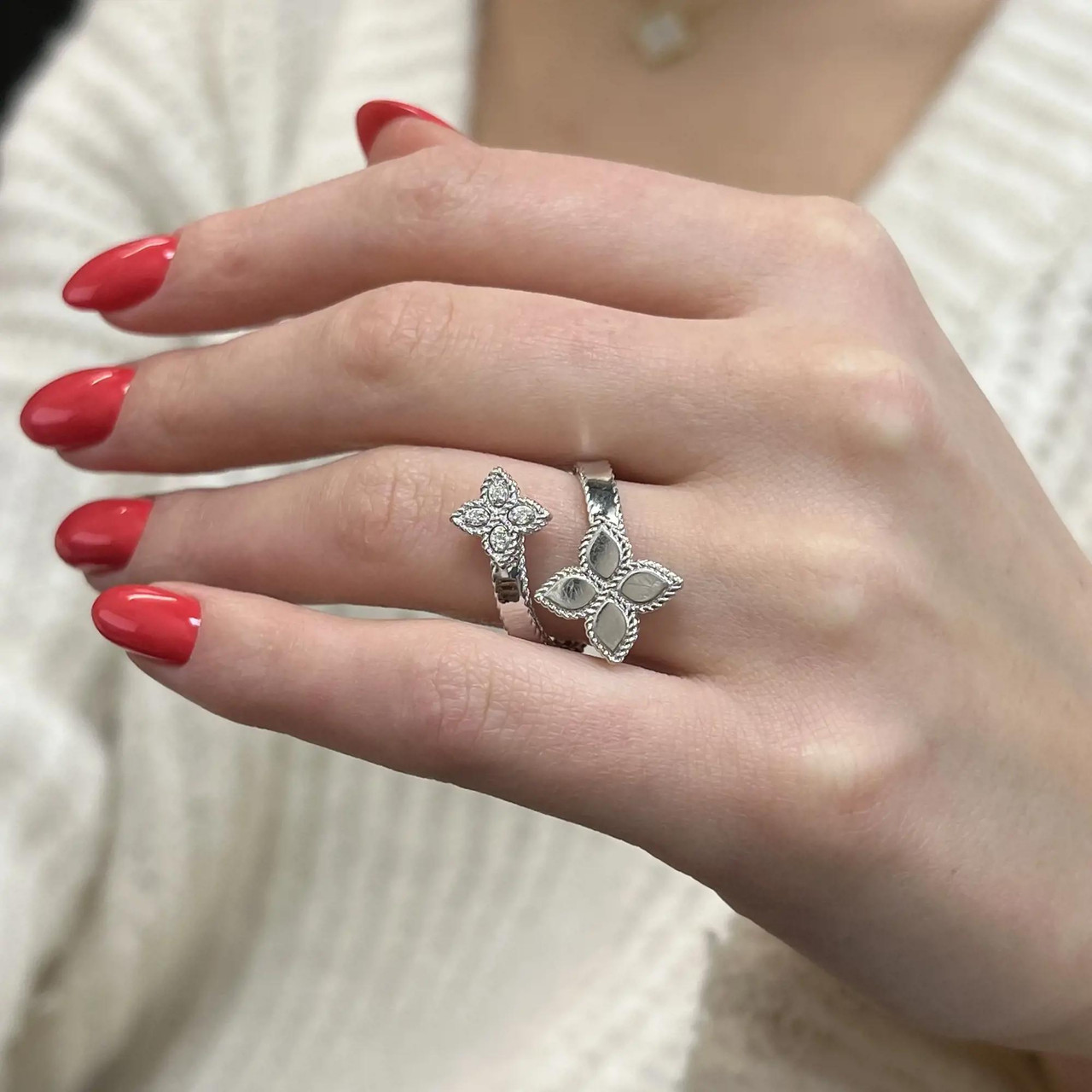 Roberto Coin Princess Flower Diamond Ring 18K White Gold