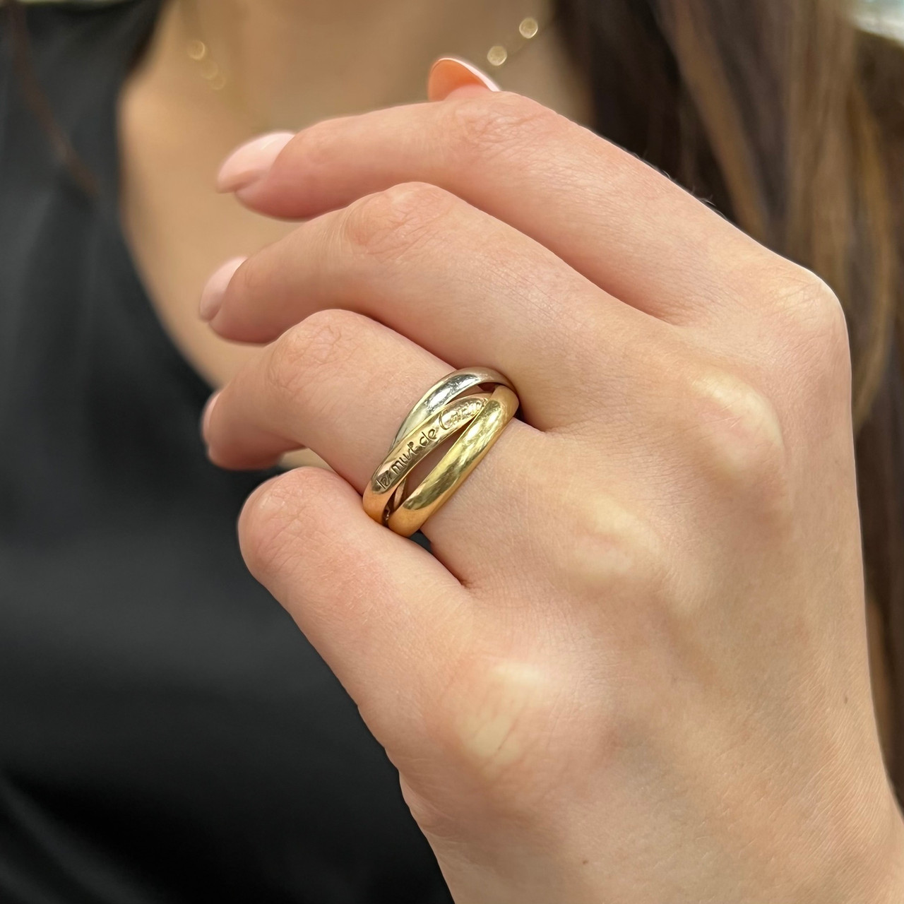 Cartier Trinity Three Tone Gold Classic Ring 18K Gold Size 50 US