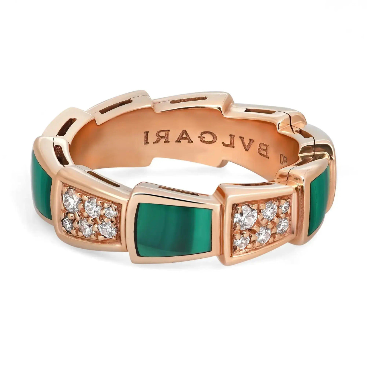Bvlgari Serpenti Viper Diamond & Malachite Band Ring 18K
