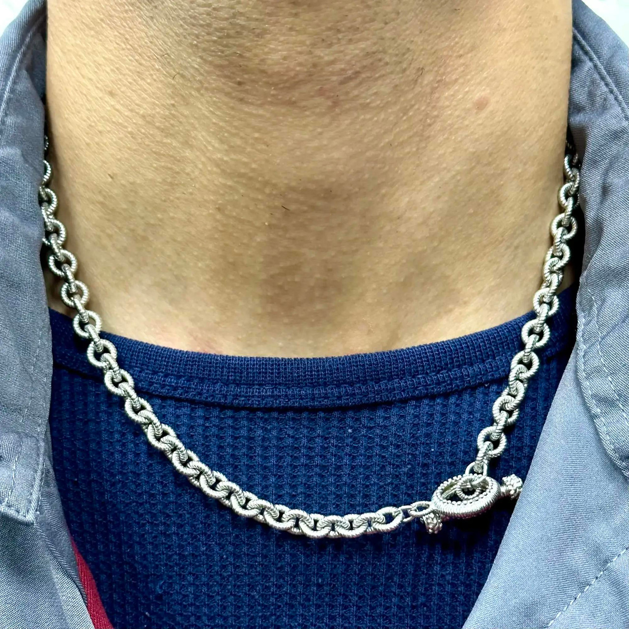 Judith Ripka Sterling Silver Bar Toggle Chain Necklace 18 Inches