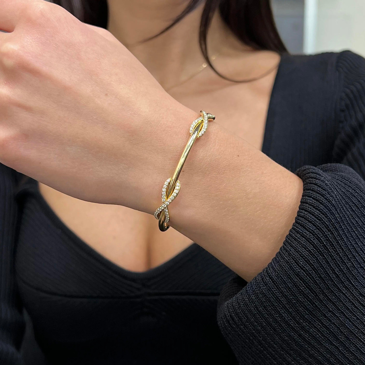 Tiffany & Co. Infinity Double Diamond Cuff Bracelet 18K Yellow