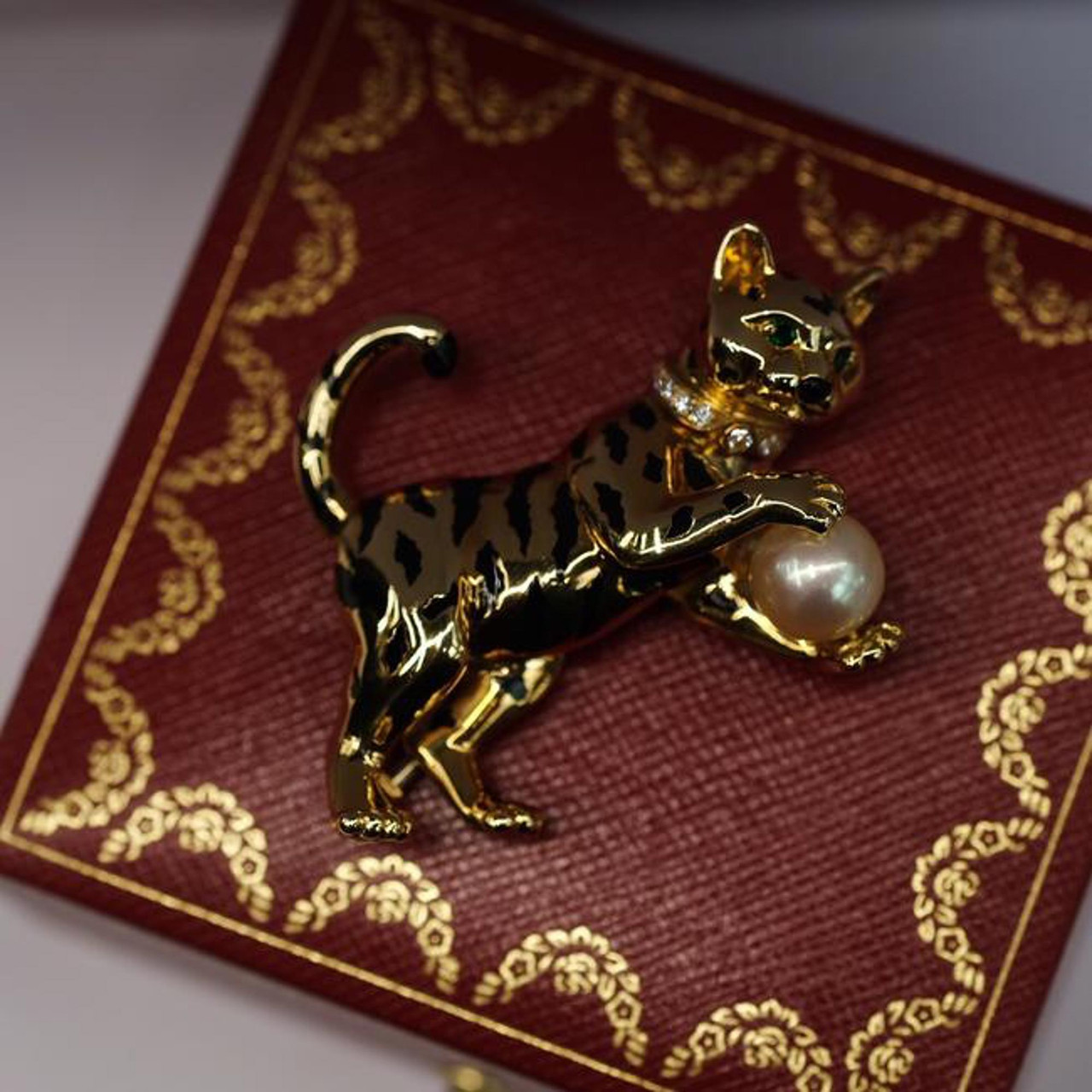 Cartier Enamel Cultured Pearl Diamond Emerald Cat Tiger Cartier Enamel Cultured Pearl Diamond Emerald Cat Tiger