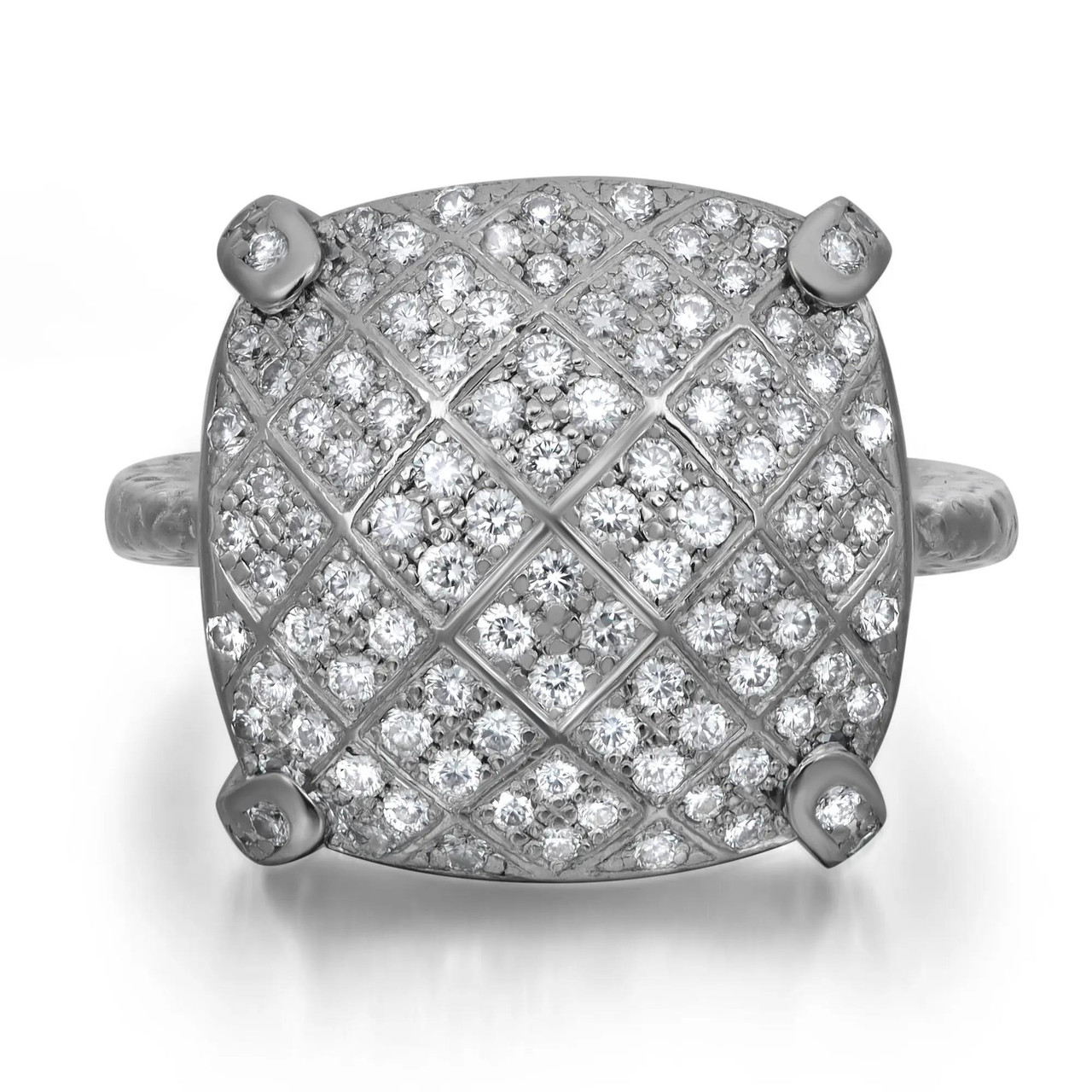 Bottega Veneta Pave Round Diamond Cocktail Ring 18K White Gold