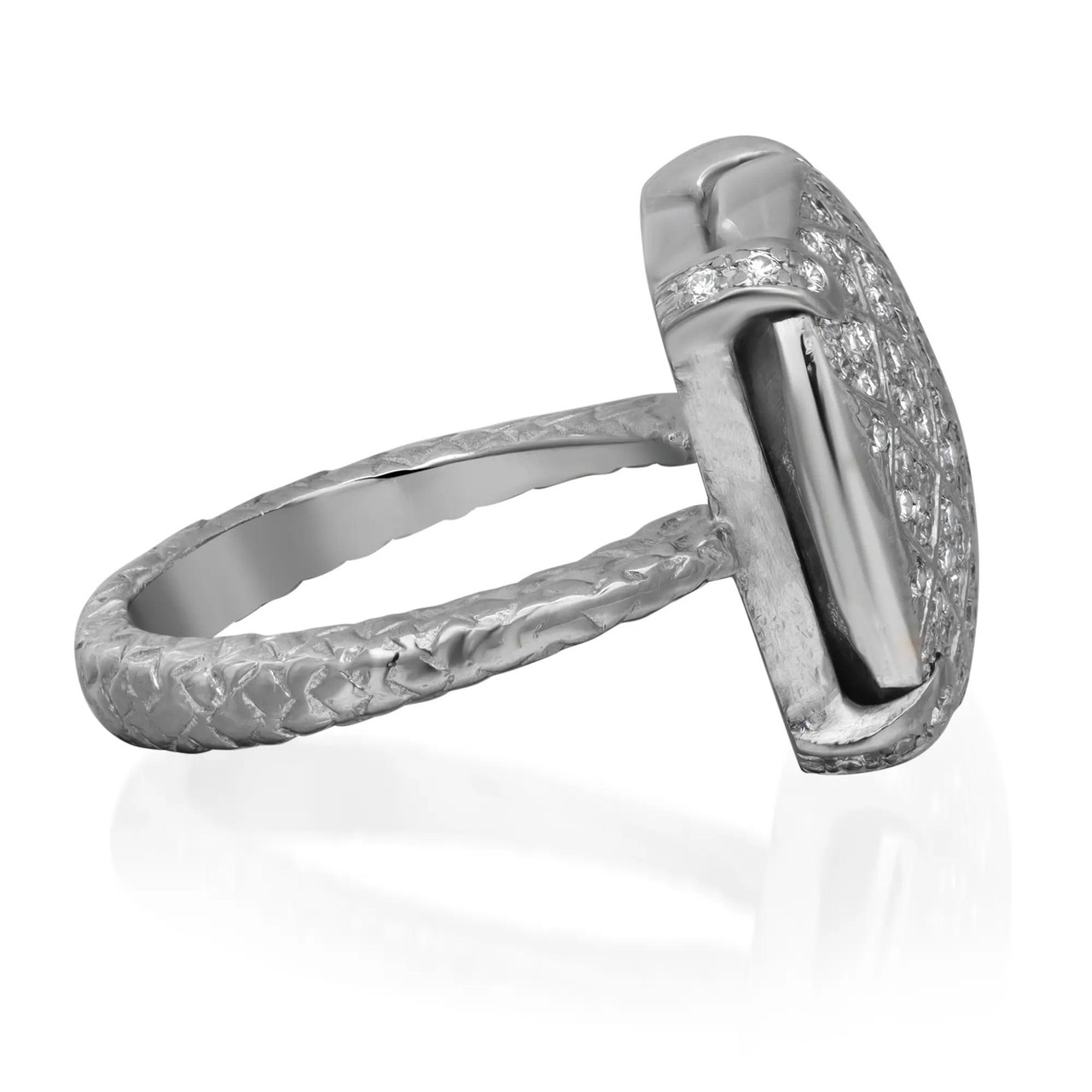 Bottega Veneta Pave Round Diamond Cocktail Ring 18K White Gold