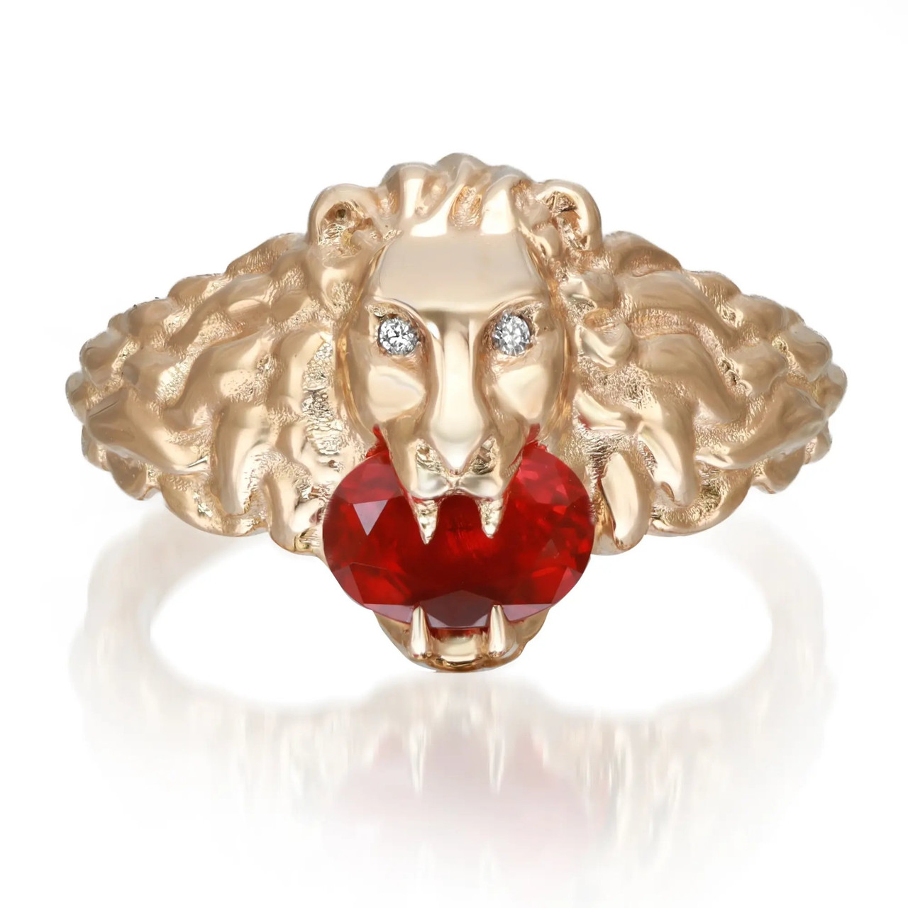 Gucci Lion Head Diamond Fire Opal Ring 18K Yellow Gold Size 7
