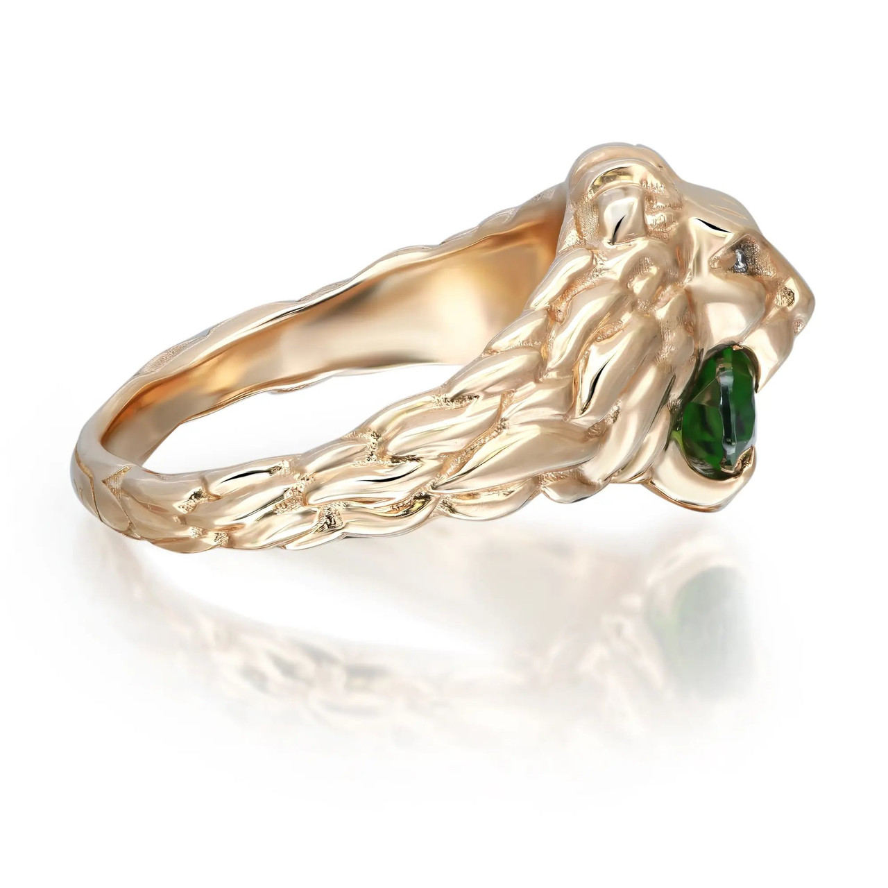 Gucci Lion Head Diamond Chrome Diopside Ring 18K Yellow Gold Size