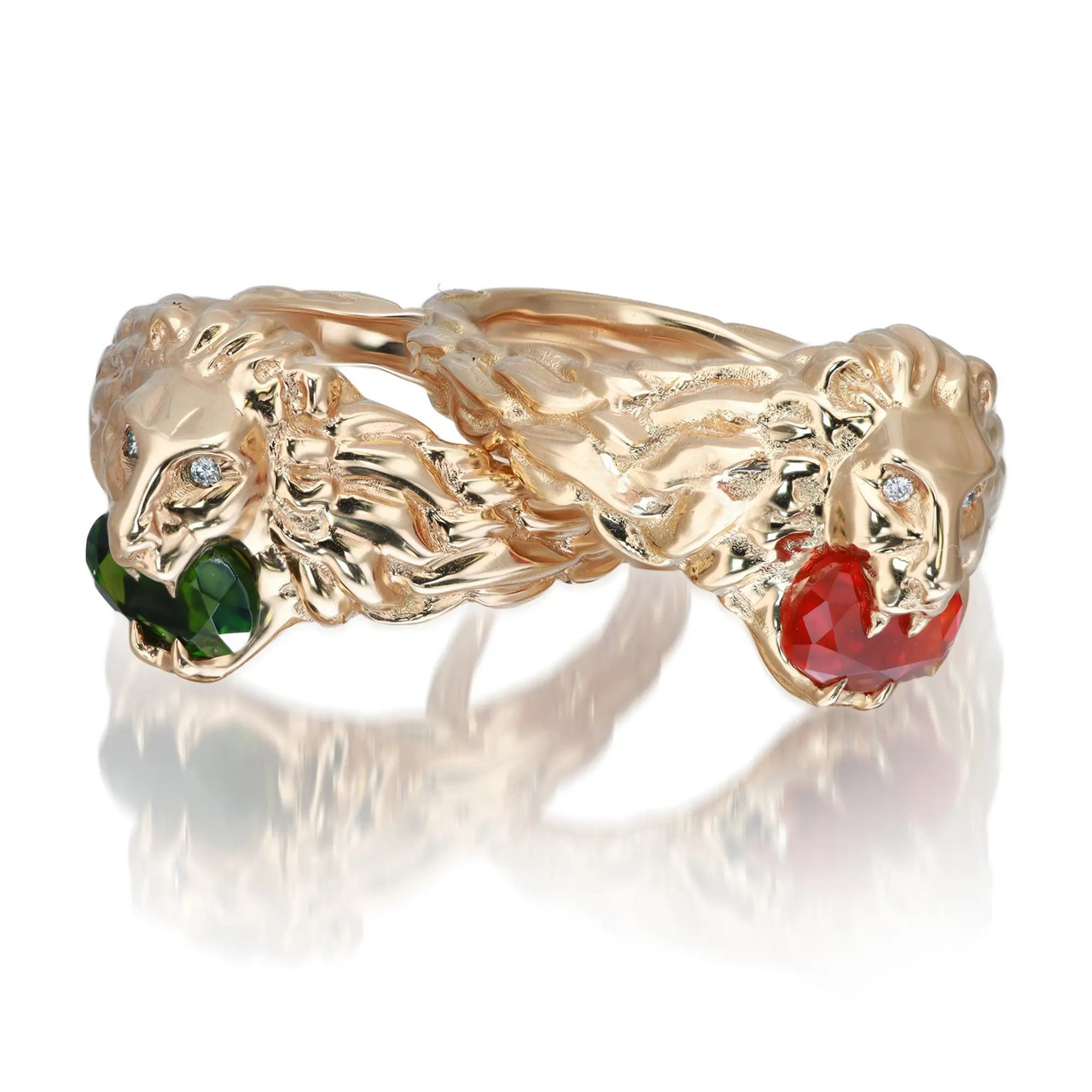 サ*)様 GUCCI ライオンデザインリング Gucci Lion Head Diamond Chrome Diopside Ring 18K Yellow Gold Size