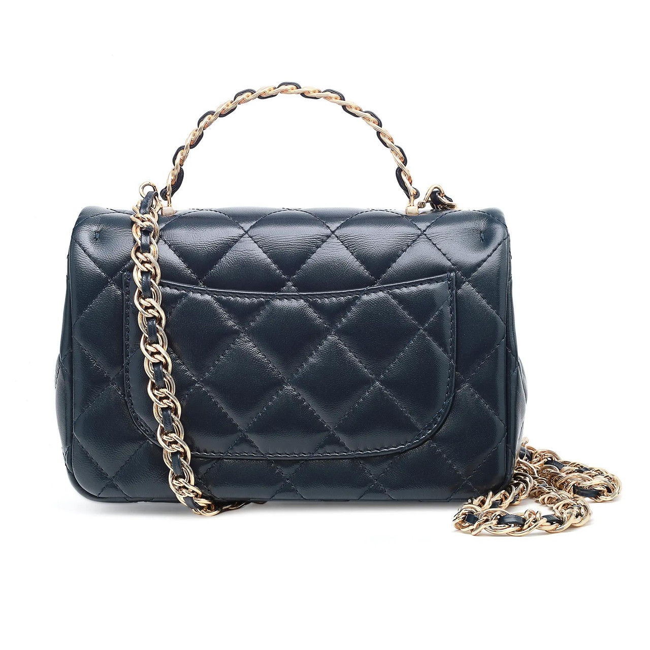 Chanel 23a Rectangular Top Handle Flap Mini Marine Blue Handbag