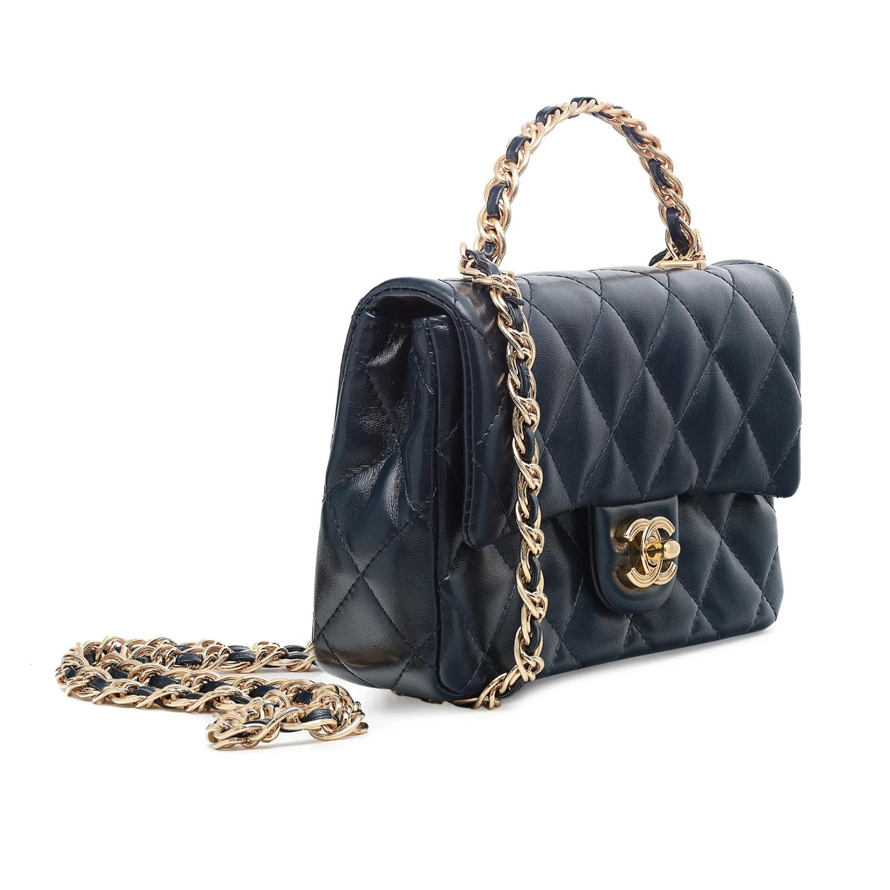 Chanel 23a Rectangular Top Handle Flap Mini Marine Blue Handbag