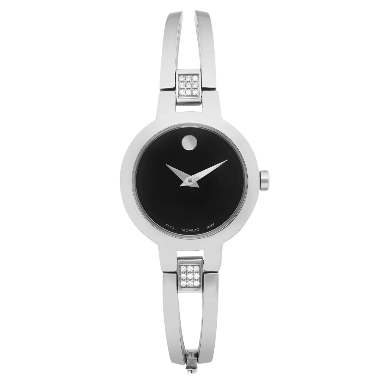Movado Amorosa 24mm Steel Black Dial Quartz Ladies Bangle 
