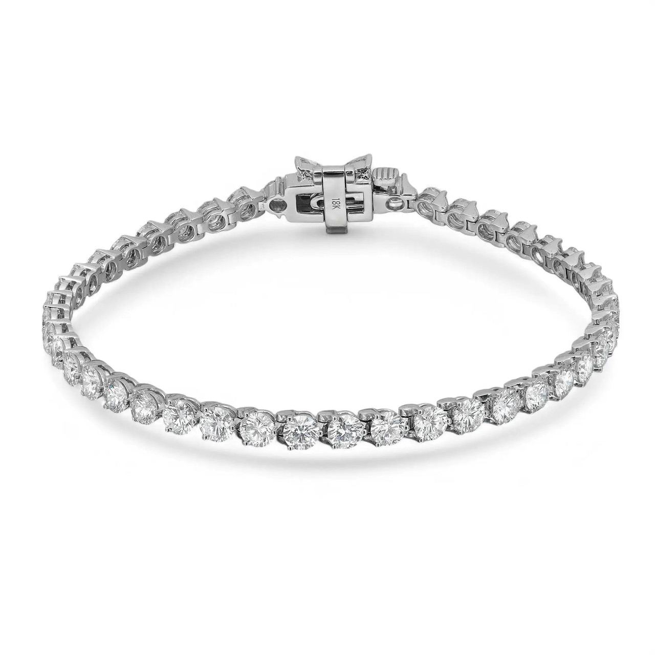 Round & Marquise Cut Lab Grown Diamond Tennis Bracelet 18K White