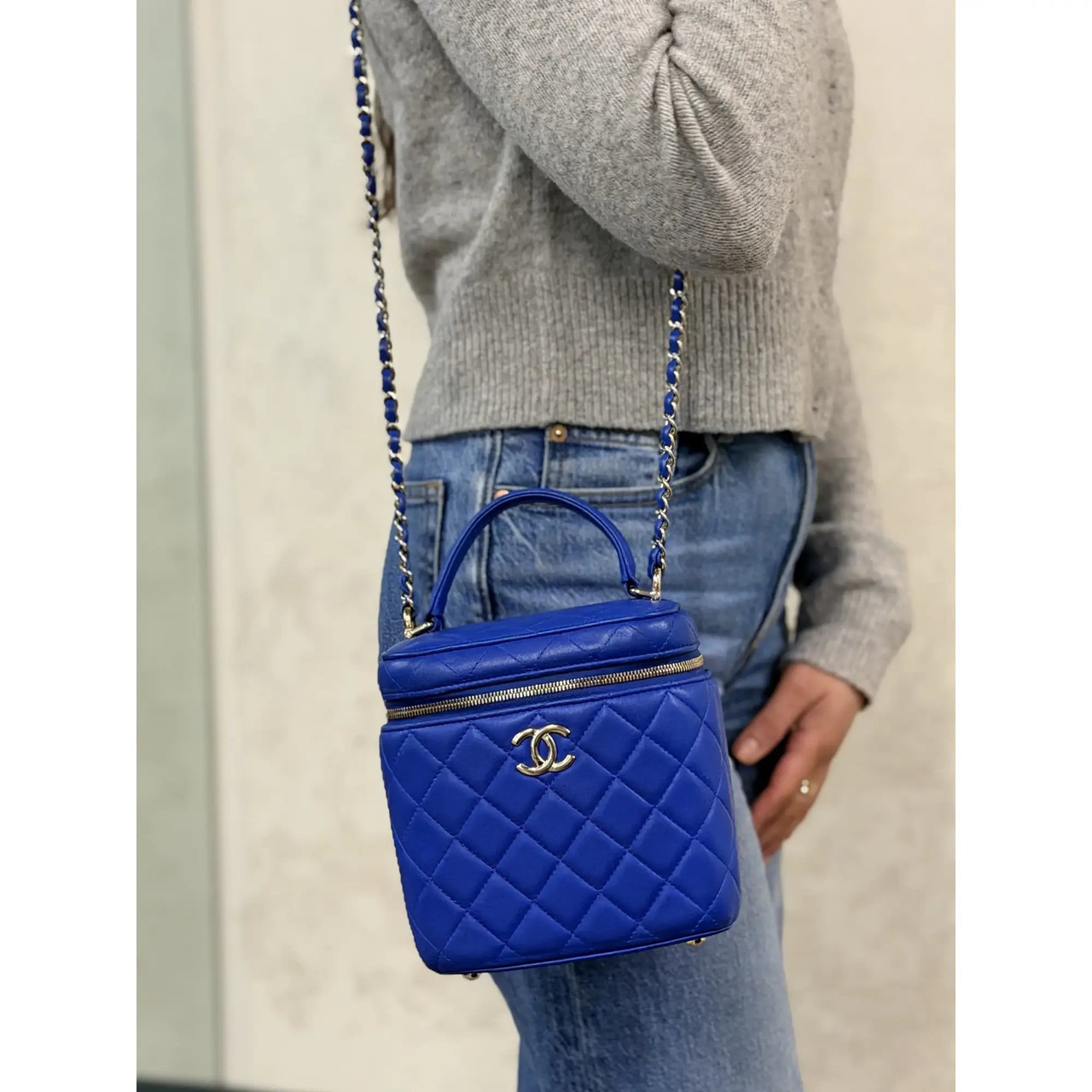Chanel Top Handle Blue Small Vanity Case Crossbody Bag - Rachel Koen