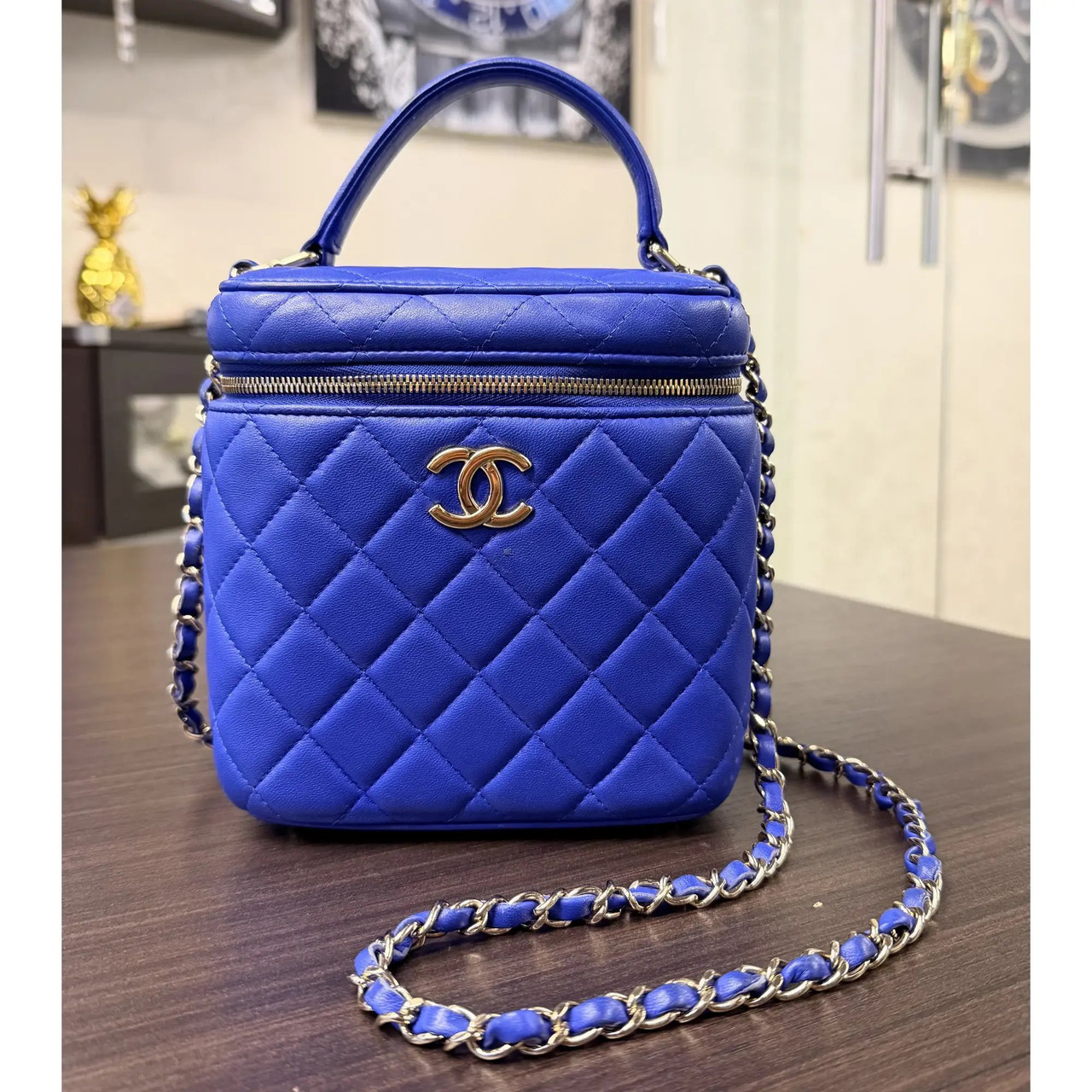 Chanel Top Handle Blue Small Vanity Case Crossbody Bag - Rachel Koen