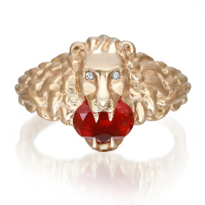 Gucci Lion Head Diamond Chrome Diopside Ring 18K Yellow Gold Size
