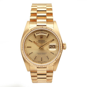 Front Full View Of Rolex 18038 Yellow Gold Watch Pre Owned Condition Excellent