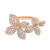 An image of a Rachel Koen women's ring with diamonds, displayed in a close-up view against a white background. The ring features a rose gold band with a cluster of petal-shaped elements adorned with multiple round-cut diamonds. The petals are arranged in a way that resembles a blooming flower, positioned at a slight angle to the left to showcase the sparkle and intricate detailing of the diamonds and setting. The image is taken from a top view, emphasizing the design and craftsmanship of the jewelry piece.
