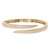An image of a Rachel Koen women's bracelet with diamonds. The bracelet is positioned centrally against a white background, viewed at a slight angle to show both the top surface and the side details. It features a double-banded open design with both bands encrusted with sparkling diamonds in yellow gold. The clasp is visible at the top of the bracelet, indicating the bracelet's opening mechanism. The image is taken from a close distance, ensuring the intricate details and the shimmer of the diamonds are in clear view.