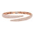 An image of a Rachel Koen women's bracelet with diamonds, displayed on a white background. The bracelet is rose gold and features an open double-band design. The top band is angled slightly away from the viewer, showcasing rows of small, glittering round cut diamonds. The bottom band is partially visible with intricate cut-out patterns. The clasp is visible at the top center. The image is taken from a close, overhead perspective, allowing for detailed viewing of the diamonds and craftsmanship.