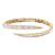 An image of a Rachel Koen women's bracelet with diamonds displayed on a white background. The bracelet is positioned horizontally in the center of the frame, with a slight angle that showcases its top and inside views, allowing for clear visibility of the intricate details. The bracelet features a polished yellow gold band with a double row of sparkling round cut diamonds with center baguette cut diamonds set closely together to maximize brilliance. The inner side of the bracelet reveals a delicate filigree design, and a secure clasp is visible on one end. The image is taken from a close-up distance, ensuring the diamonds and craftsmanship are in sharp focus.