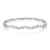 An image of a Rachel Koen women's bracelet with diamonds, presented in a front-facing view centered horizontally on a white background. The bracelet features a series of sparkling, baguette-cut diamonds set in a continuous zig zag line along the band. The diamonds are arranged edge-to-edge around the entirety of the bracelet, which is shown in a slight perspective that gives depth to the image, with the front of the bracelet appearing closer and the sides gently receding. The bracelet is made in highly polished white gold, reflecting light and emphasizing the clarity and shine of the diamonds.