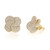 An image of a pair of Rachel Koen brand earrings for women, featuring flower design studded with sparkling round cut diamonds. The earrings are made in yellow gold and designed to resemble stylized flowers with four petals each. They are positioned against a white background, captured from a front-facing angle that highlights the sparkle of the diamonds and the overall design. The earrings are shown in close-up, providing a clear view of their intricate details and luxurious appearance.