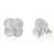An image of a pair of Rachel Koen women's earrings with diamonds, presented on a white background. These floral earrings are studded with multiple round cut sparkling diamonds in white gold. The left earring is shown front-facing, while the right earring is angled to display the side and back, with a visible post for piercing. They are positioned close to each other, with a slight distance that allows for a clear view of their design and facets.