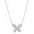 An image of a Rachel Koen brand women's necklace with diamonds, featuring a butterfly-shaped pendant with pavé-set diamonds in white gold. The pendant is centered and displayed at a straight angle, with the chain extending symmetrically on both sides. The image is a close-up view on a white background, highlighting the intricate design and the sparkle of the diamonds.
