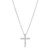 An image of a Rachel Koen women's necklace with diamonds, showcasing a cross pendant encrusted with glittering round cut diamonds in white gold, centered and displayed at a straight-on angle against a white background. The necklace chain features small, evenly spaced links leading to the pendant, which is positioned in the middle of the frame, with the necklace displayed in full length suggesting a close to medium distance from the viewer.