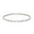 An image of a Rachel Koen women's bracelet with baguette cut diamonds, positioned centrally and viewed from above. The bracelet forms a full circle with a visible clasp and is set against a white background. The distance is close-up, capturing the intricate details of the diamonds and the reflective quality of the white gold metal, with the focus on the entire circumference of the bracelet.